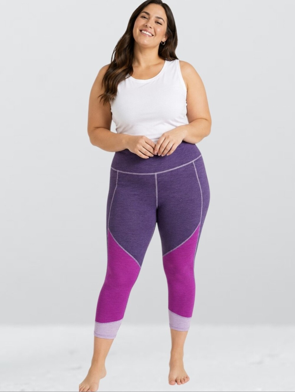 Athletic Works Purple Colorblock Cropped Active Leggings | High Rise Workout |2X